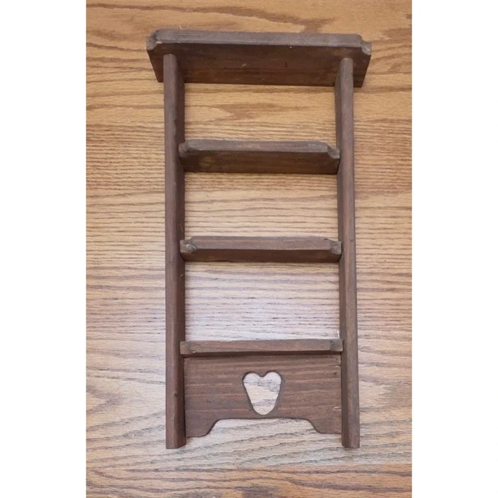 Vintage Country Farmhouse Heart Wooden Ladder Shelf Grandmacore Farmhouse